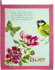 Jet - Keukendoek - Theedoek - Blauw - Roze - Bloem - Vogel