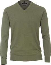 Casa Moda heren trui katoen - V-hals - army groen -  Maat: 4XL