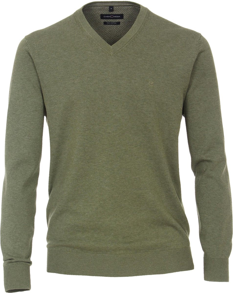 Casa Moda heren trui katoen - V-hals - army groen -  Maat: 4XL