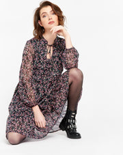 Jurk met fijne bloemenprint - Zwart