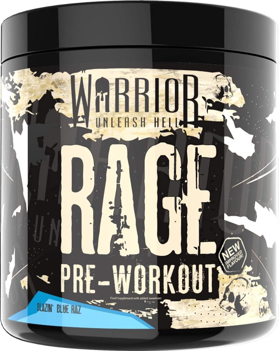 Warrior RAGE Pre Workout - 392 gram - Extreme sterke dosering - Blauwe Bessen Framboos (Blue RAZ) smaak