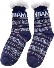 1 paar Blauwe Grachten Comfort Warme Premium Thermo sokken- One Size - Antislip Dikke Sokken Mannen en Dames - Noorse sokken - Slofsokken- Gevoerde Wintersokken - Huissokken - Dikke Sokken - Unisex - Warme Sokken - Amsterdam