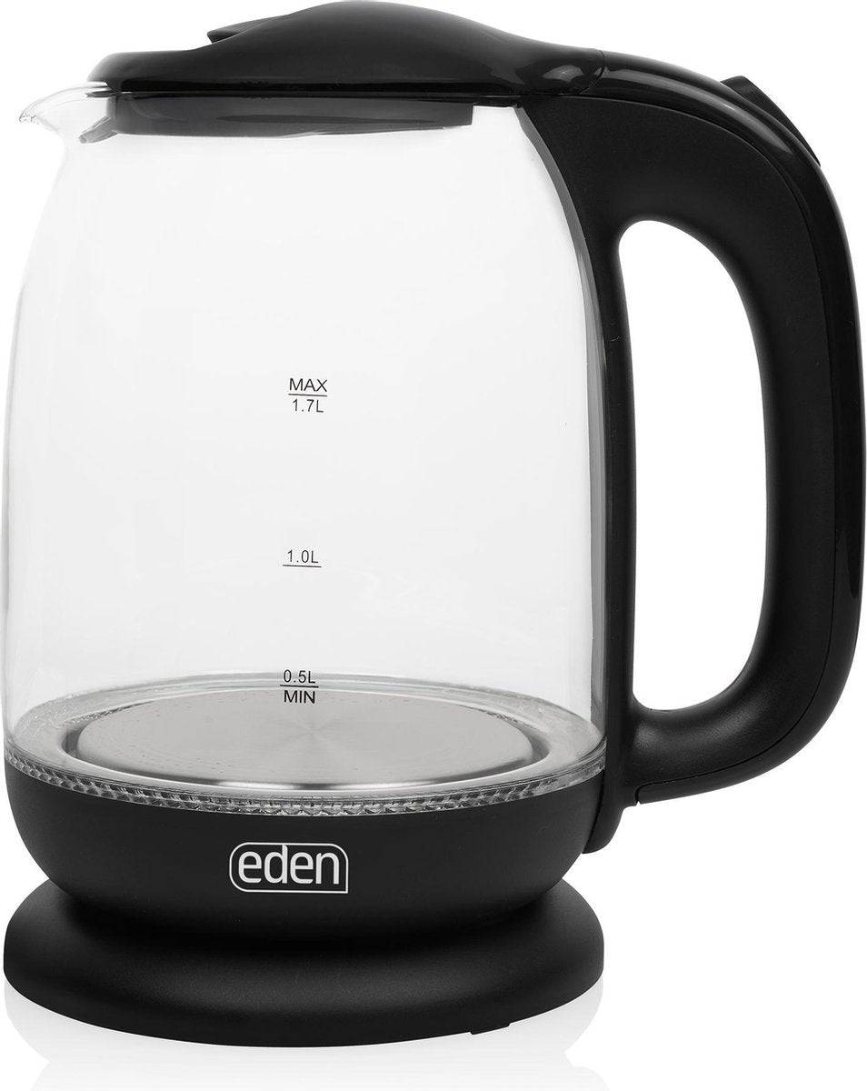Eden ED-7004 Glazen waterkoker - 1.7L - Zwart - Led verlichting