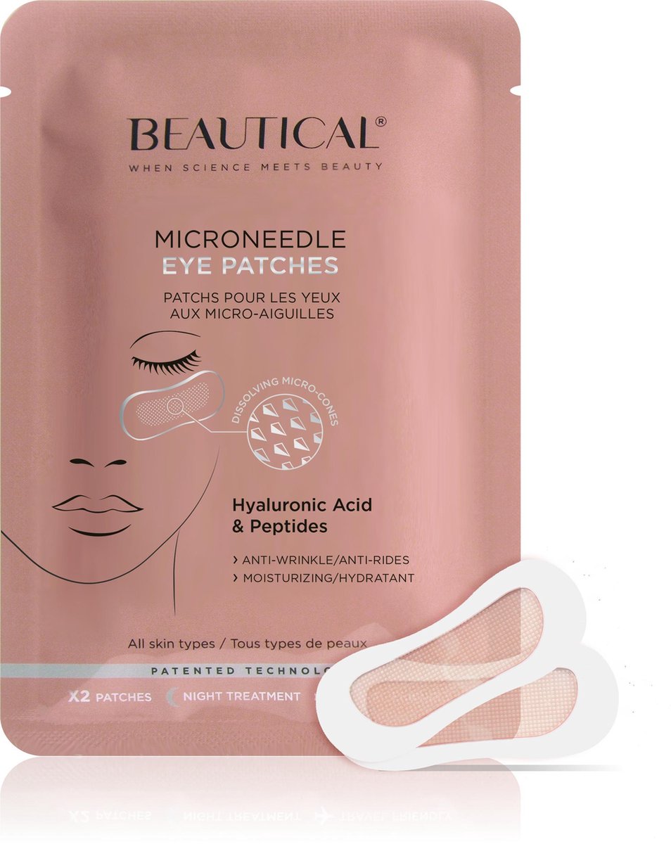 BEAUTICAL Micronaadel Oog Patches - 80% hyaluronzuur - peptides - anti rimpel - anti aging - 1 paar