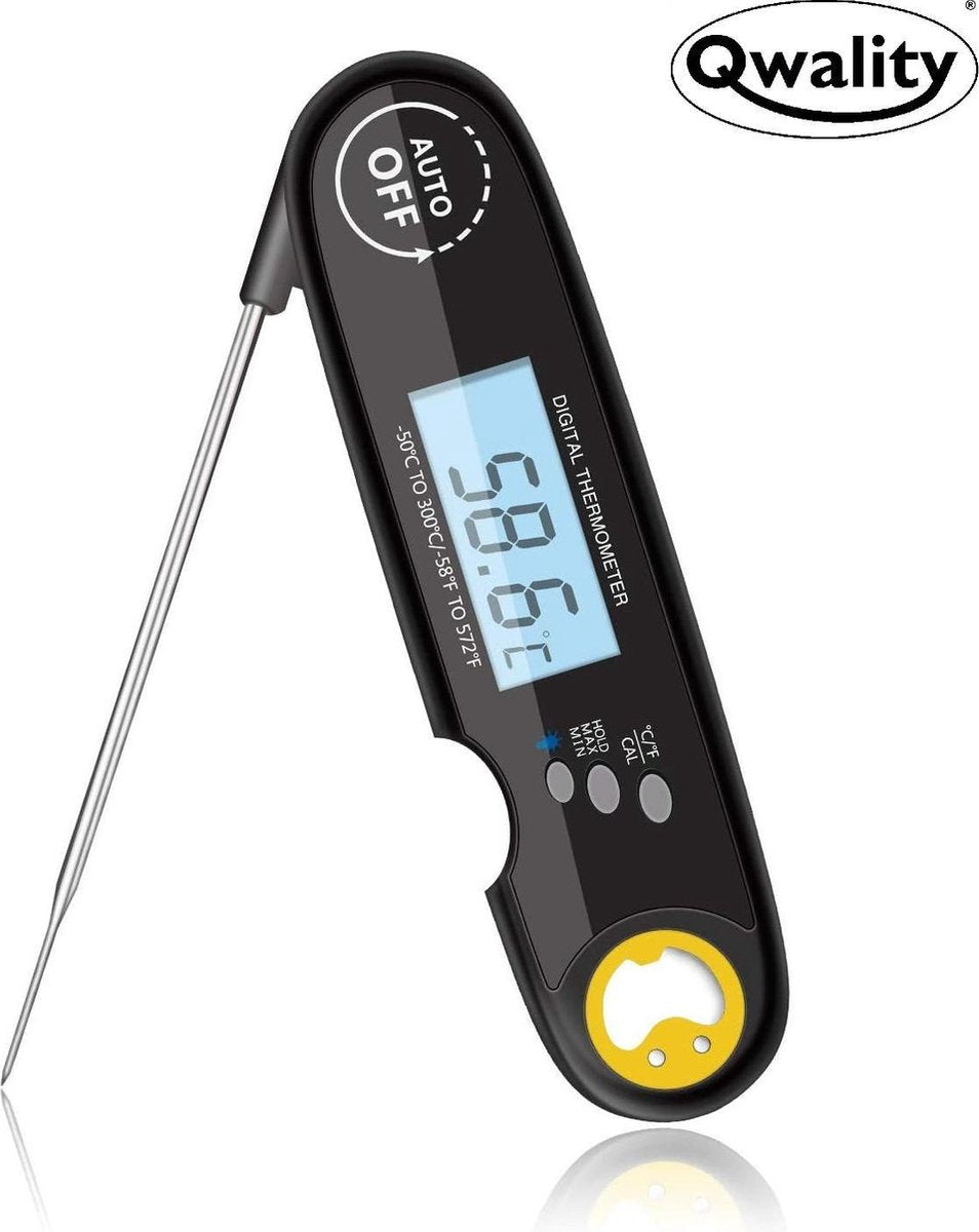 Keukenthermometer met Handige Ophangmagneet – Waterdicht - Digitale BBQ thermometer - Vleesthermometer keuken - Kernthermometer - Temperatuur range -50 °C tot 300°C - Qwality4u