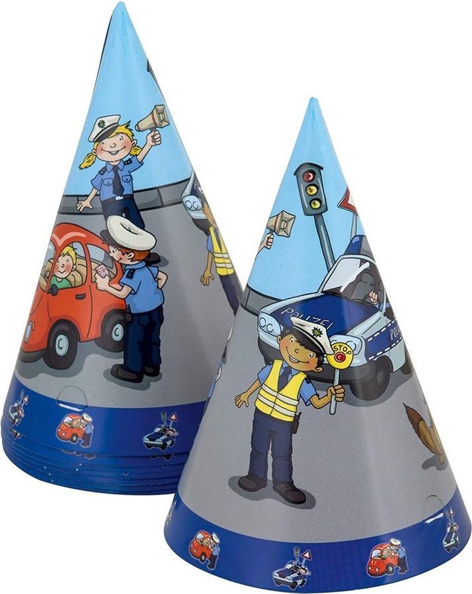 Tib Feesthoedjes Politie 15 Cm Karton Grijs/blauw 8 Stuks