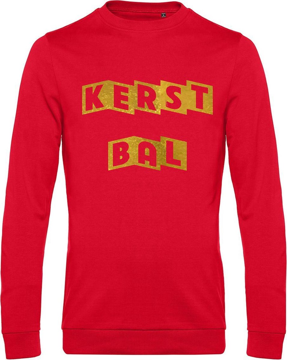 Sweater met opdruk “Kerst Bal” Rood sweater met goudkleurige opdruk. Een echt leuke