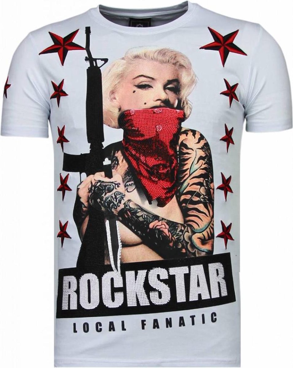 Local Fanatic Marilyn Rockstar - Rhinestone T-shirt - Wit - Maten: M