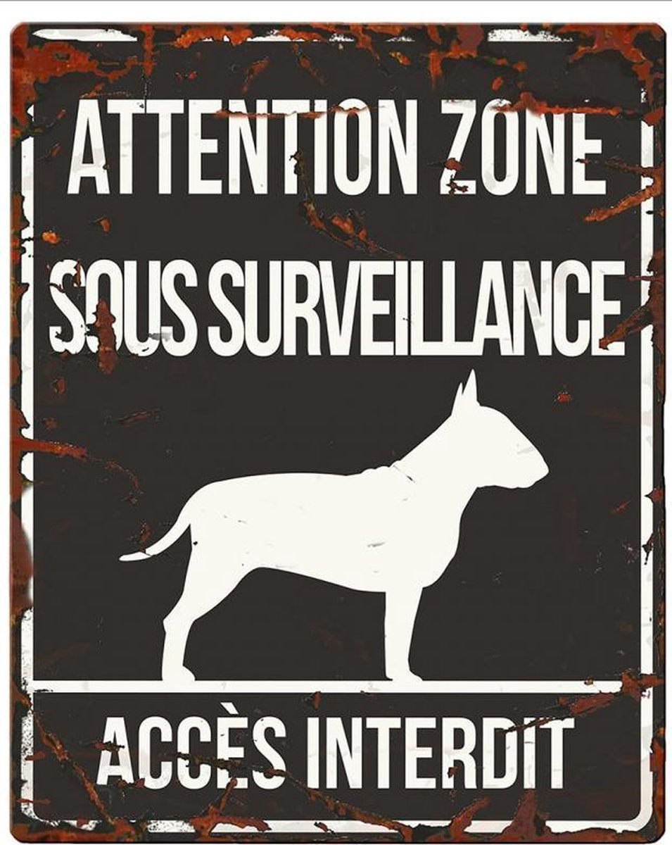 D&D Waakbord / Warning sign square bull terrier f Zwart 20x25cm