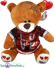 Bruine Teddybeer met rood glitter shirtje LOVE 32 cm | knufelbeer pluche knuffel love beer | Ik Hou Van Jou / I Love You bear | Beertje met hart liefde | Beer met hartje 32cm | Valentijnsdag Cadeau Valentines day Gift | Valentijn kado vrouw man