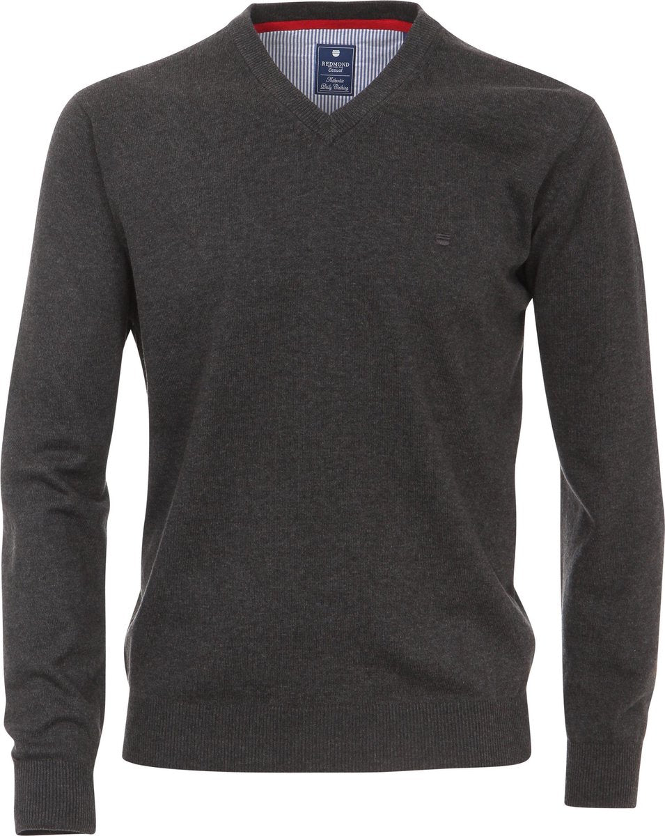 Redmond heren trui katoen - V-hals - antraciet -  Maat: 5XL