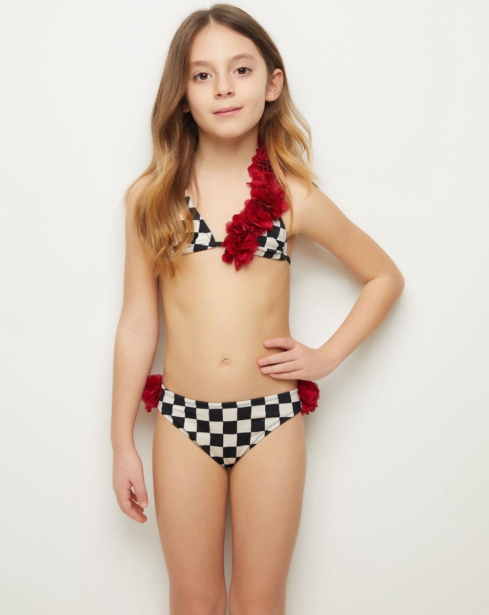 QUEEN Sneldrogende en UV Werend Bikini Meisjes - Zachte en Comfortabele Zwemkleiding Meisjes van Gecertificeerde Premium Italiaanse Stof - Badpak Meisjes / Zwempak Meisjes - Rood - 5-6 jaar