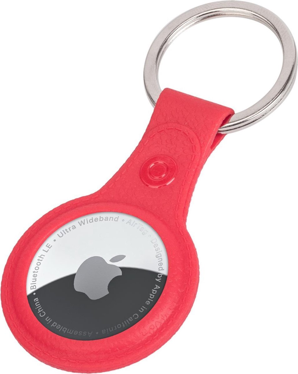 AirTag-Sleutelhanger AirTag Hoesje Leder Look Hanger - AirTag Hanger Sleutelhanger Hoesje - Rood