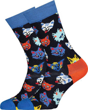 Happy Socks - Funny Cat - zwart blauw oranje - maat 41-46
