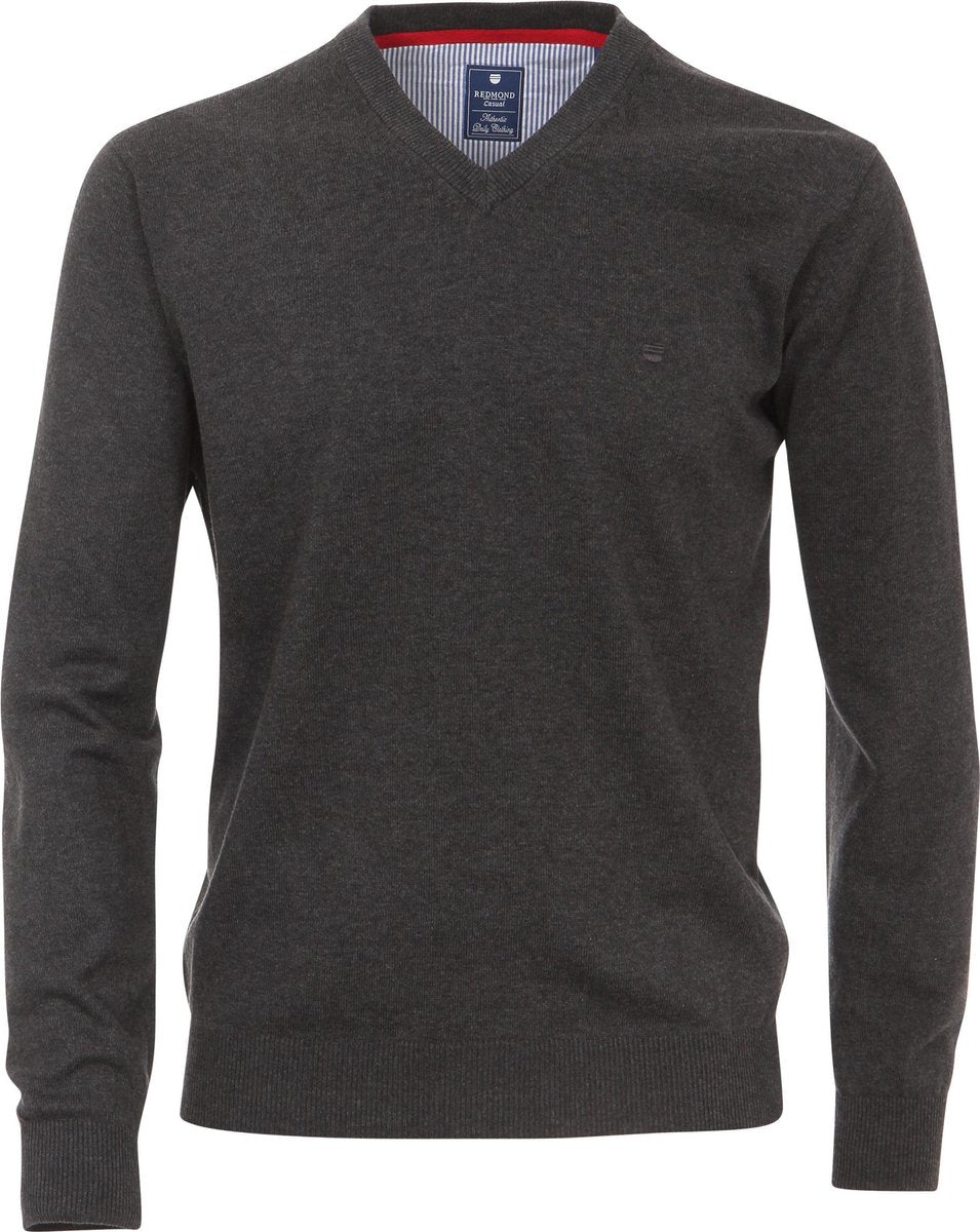 Redmond heren trui katoen - V-hals - antraciet -  Maat: 3XL