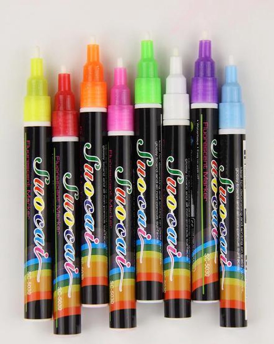 Set van 8 Keramiekstiften - Raamstiften - Porseleinstiften - Krijtstiften - Krijtmarkers - Black & White Board Markers - Spiegels