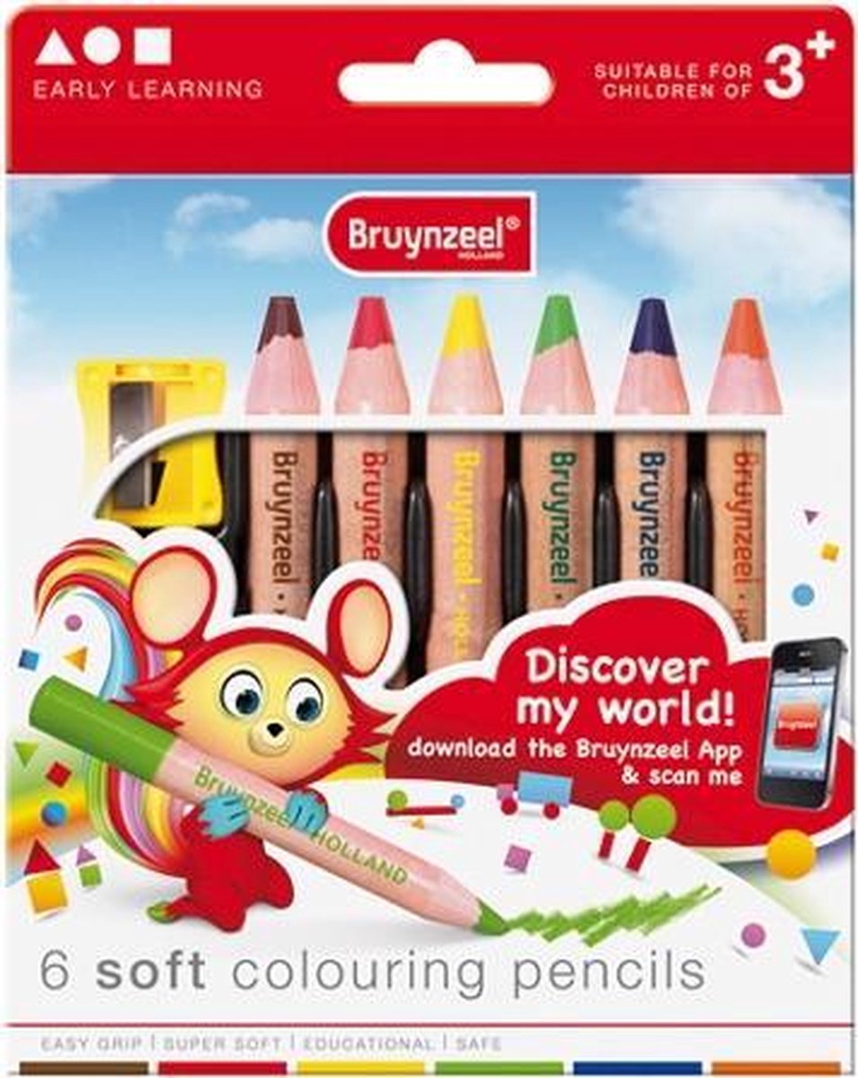 BRUYNZEEL Inspiring Young set 6 extra zachte pastel kleurpotloden met slijper
