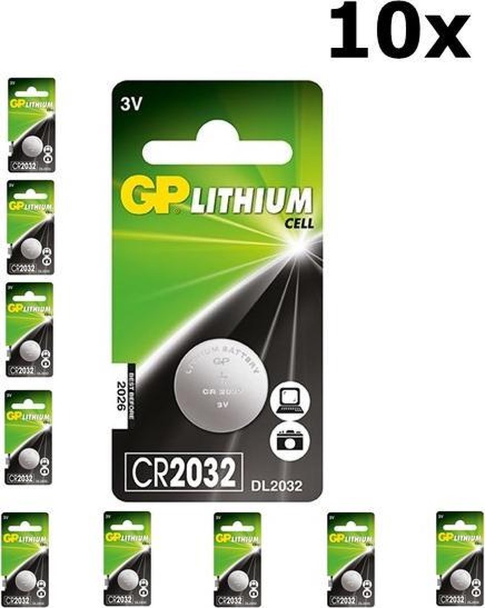 10 Stuks (10 Blister a 1st) GP CR2032 210mAh 3V lithium batterij