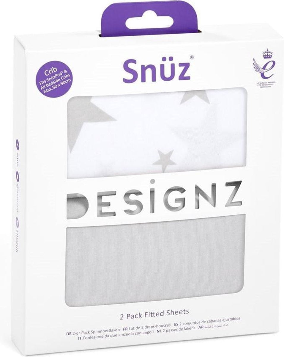 Snuz Hoeslakens voor co sleeper  - 2 pack - 45X90cm - Grey Star