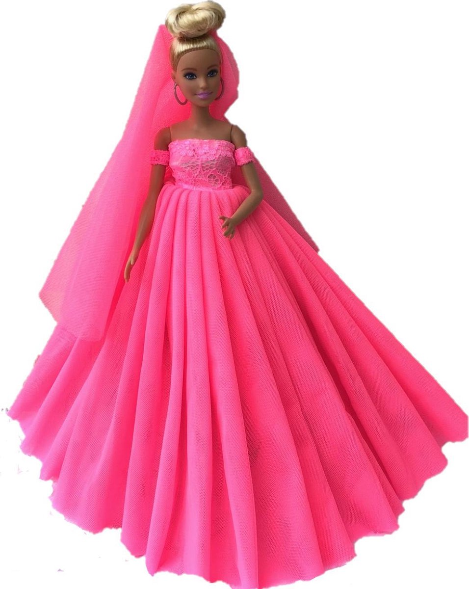 Bruidsjurk voor modepoppen - roze - bruidsmeisjes jurken - prinsessenjurk - barbie - trouwjurk