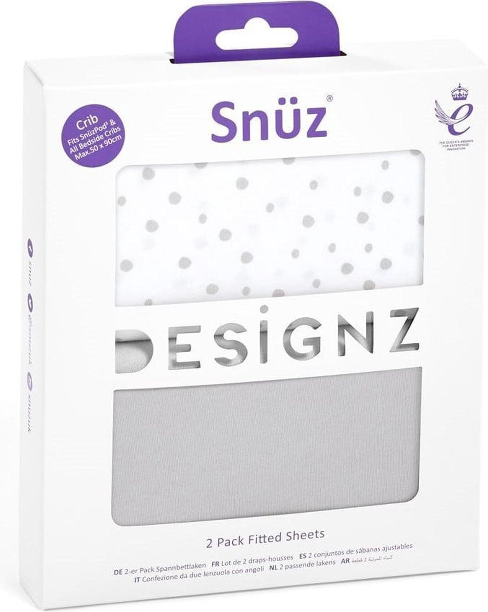 Snuz Hoeslakens voor co sleeper  - 2 pack - 45X90cm - Grey Spot