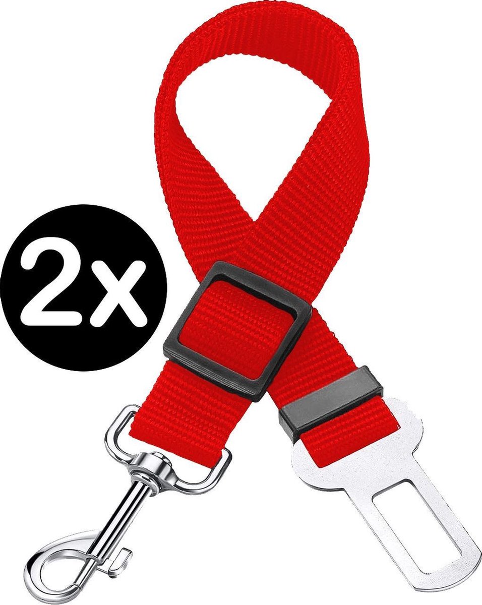 Hondenriem Autogordel Hondentuig Hondengordel Verstelbaar Rood - 2X
