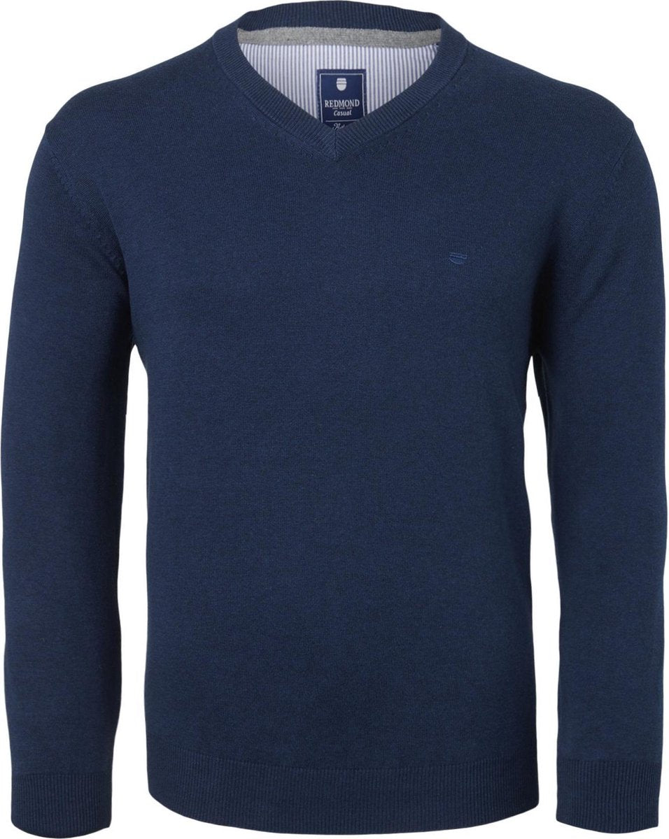 Redmond heren trui katoen - V-hals - blauw -  Maat XXL
