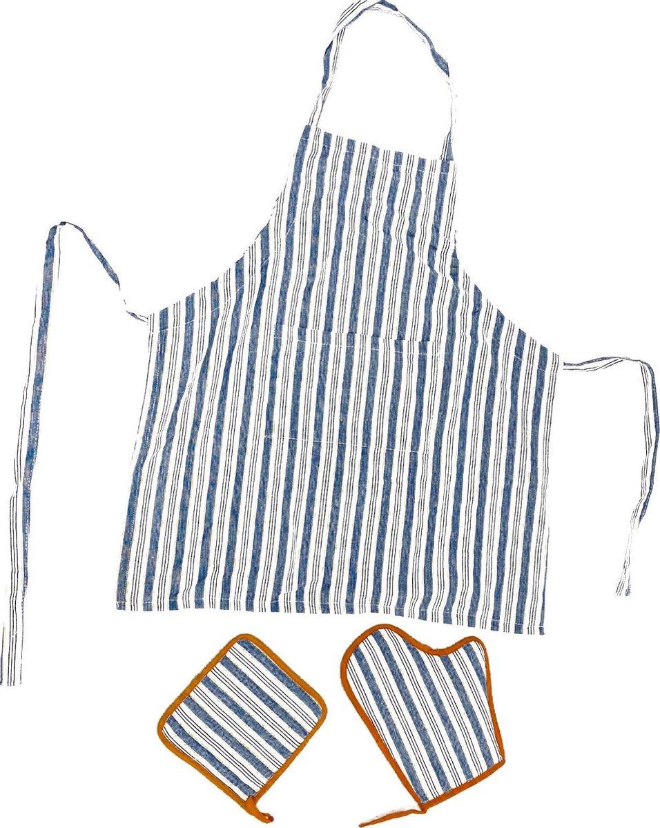 Keuken set Yiltex –3 Delige Set -  Ovenhandschoen + Keukenschort + Pannenlap – 100% Katoen