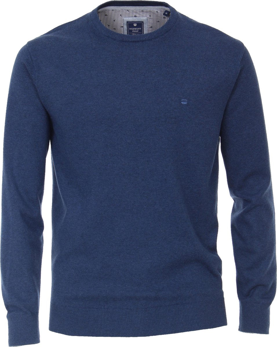 Redmond heren trui katoen - O-hals - blauw -  Maat: L