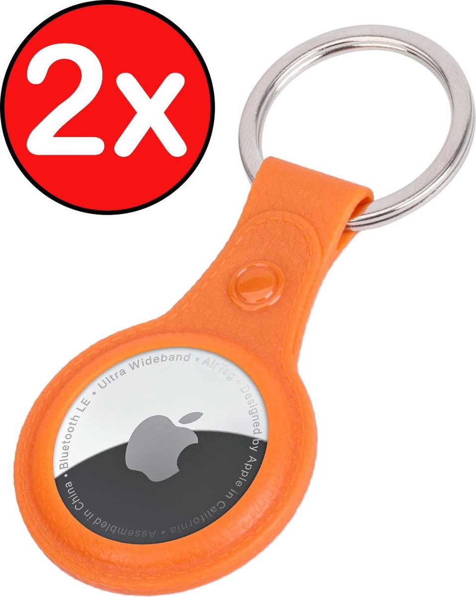 AirTag-Sleutelhanger AirTag Hoesje Leder Look Hanger - AirTag Hanger Sleutelhanger Hoesje - Oranje - 2 PACK