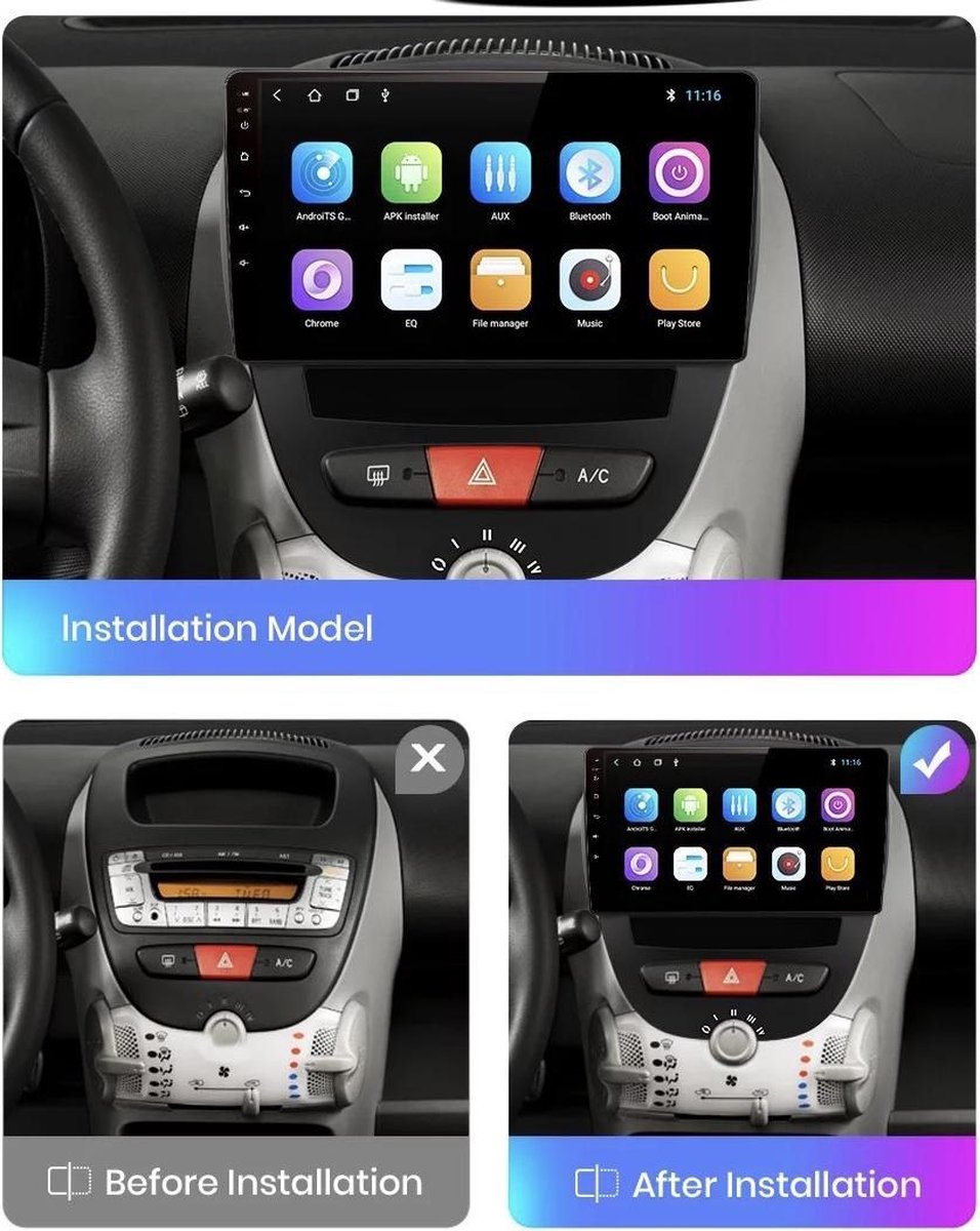 CarPlay Toyota Aygo 2005-2014 Android 10 navigatie en Multimediasysteem autoradio bluetooth usb wifi 4+64GB 4G