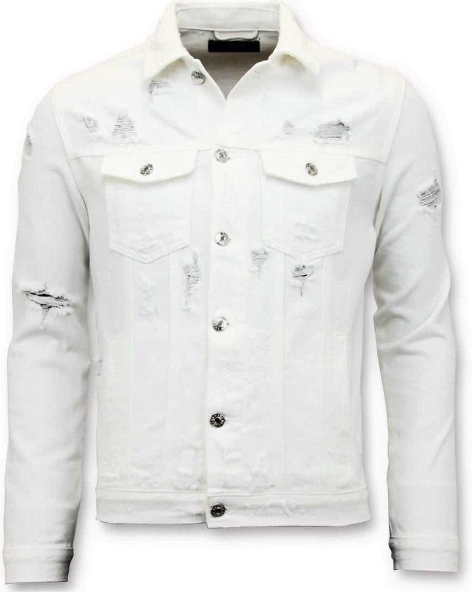 Enos Spijkerjack Heren - Ripped Denim - Wit - Maat: M