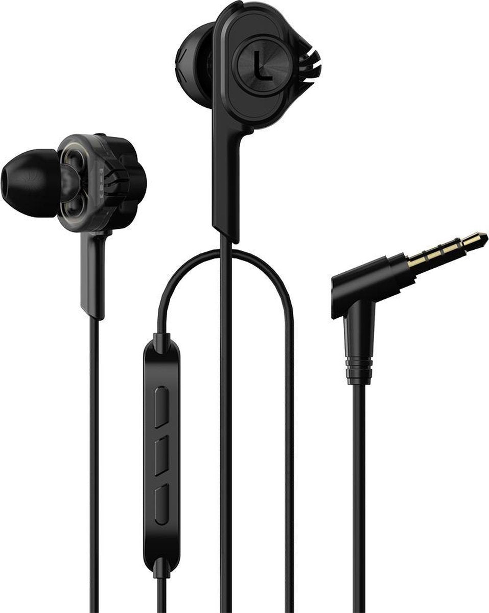 UiiSii T6 in-ear oortjes - 120cm met microfoon en controller - Dual Dynamic Hi-Res Oordopjes - Zwart