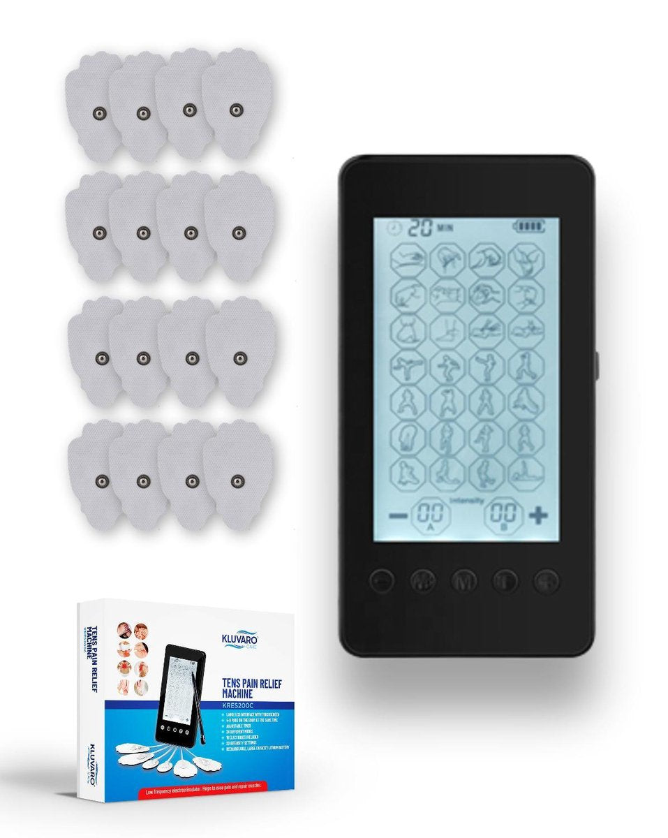 Kluvaro KRES200C Tens Apparaat - Elektrodentherapie Apparaat voor Spierstimulatie (EMS) en Pijn Therapie (TENS) - 28 Programma's - USB Oplaadbaar - 16 Elektroden