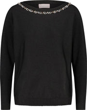 Cassis - Trui in lurextricot met kraaltjes aan de hals - Zwart