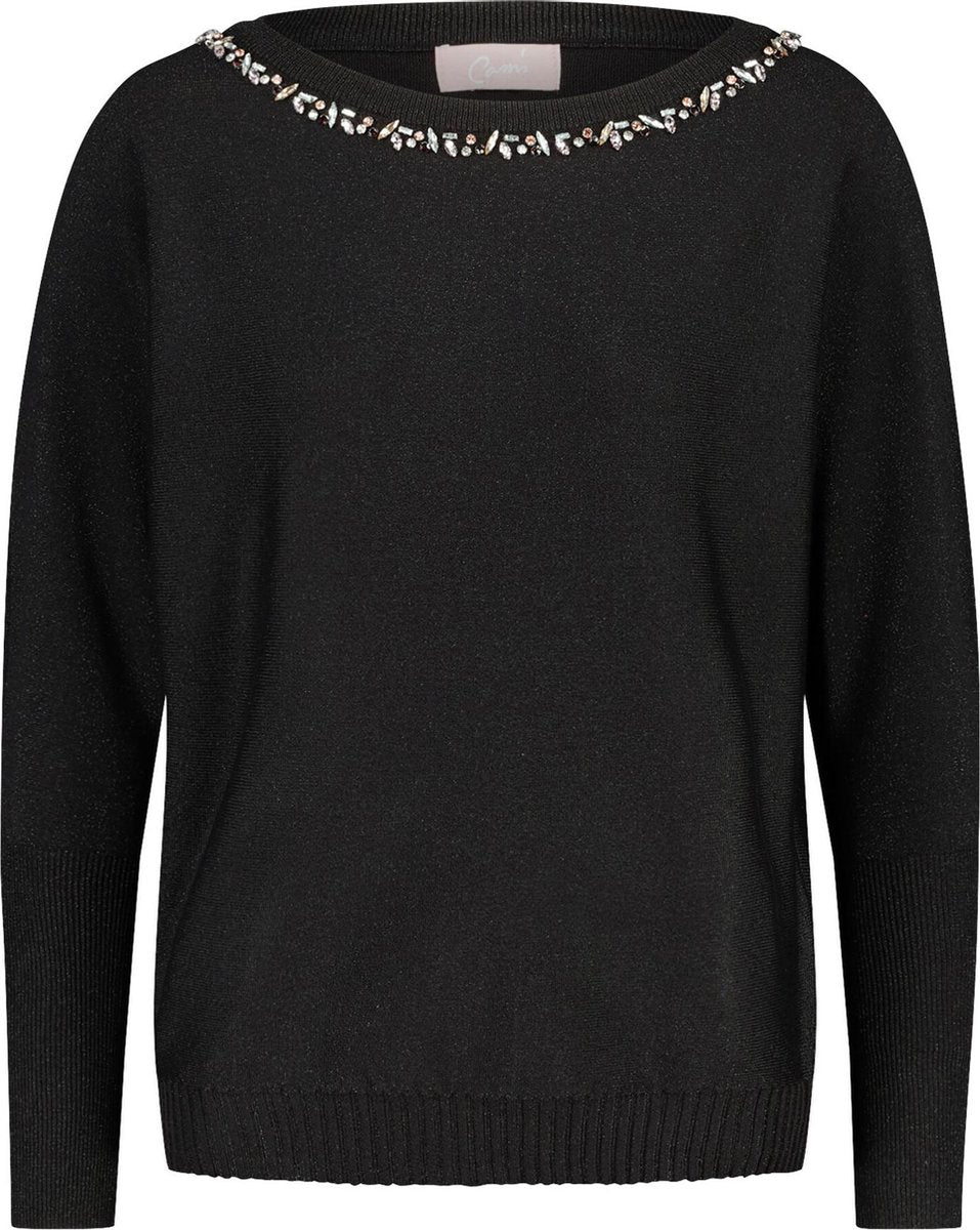 Cassis - Trui in lurextricot met kraaltjes aan de hals - Zwart