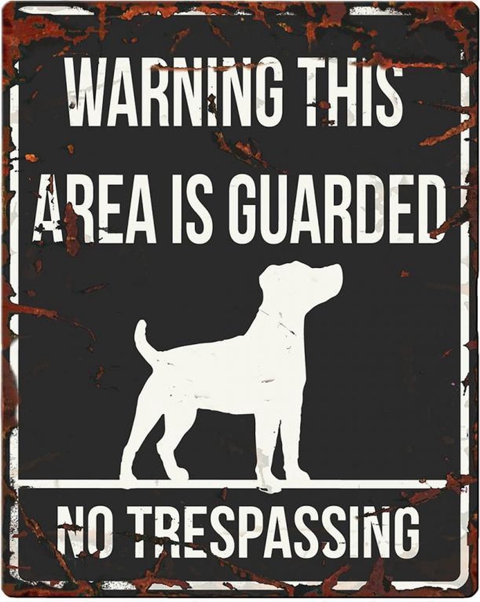 D&D Waakbord / Warning sign square jack russel gb Zwart 20x25cm