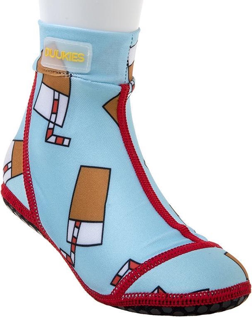 Duukies - Kinderen UV-strandsokken - Straw Lemonade - Lichtblauw - maat 28-29EU