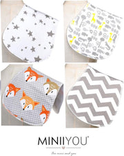 4 stuks - Baby spuugdoekjes katoen waterproof met fleece - vos - monddoekjes - slabbetjes - jongens meisjes spuugdoeken