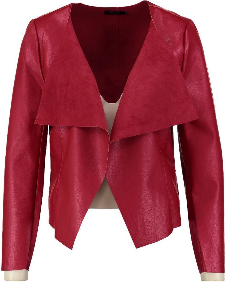 Only soepel openvallend rood leerlook jasje - Maat XS