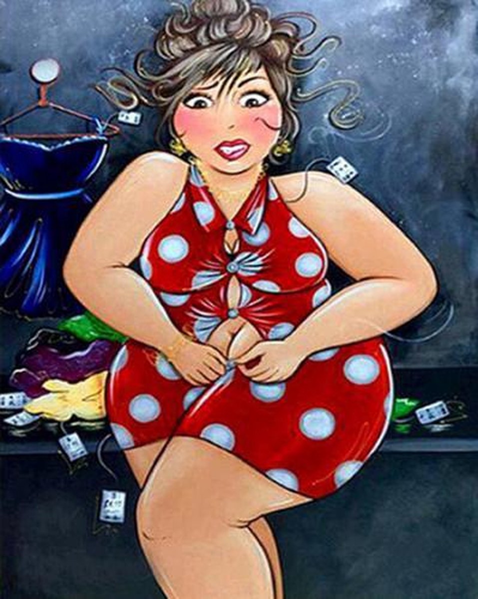 Diamond Painting "JobaStores®" Dikke Dames 14 - volledig - 30x40cm