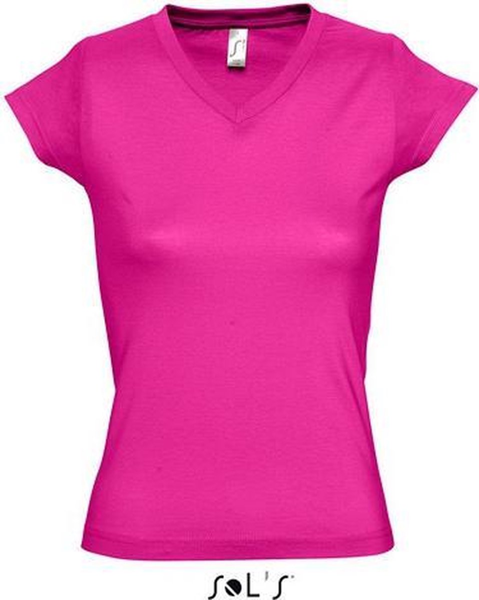 Dames t-shirt  V-hals fuchsia 36 (S)