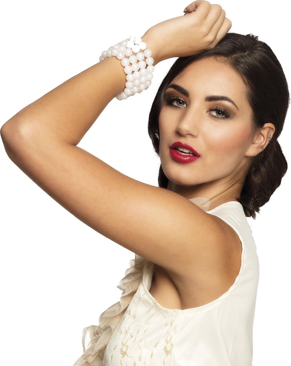 Witte kralen armband voor vrouwen - Verkleedattribuut