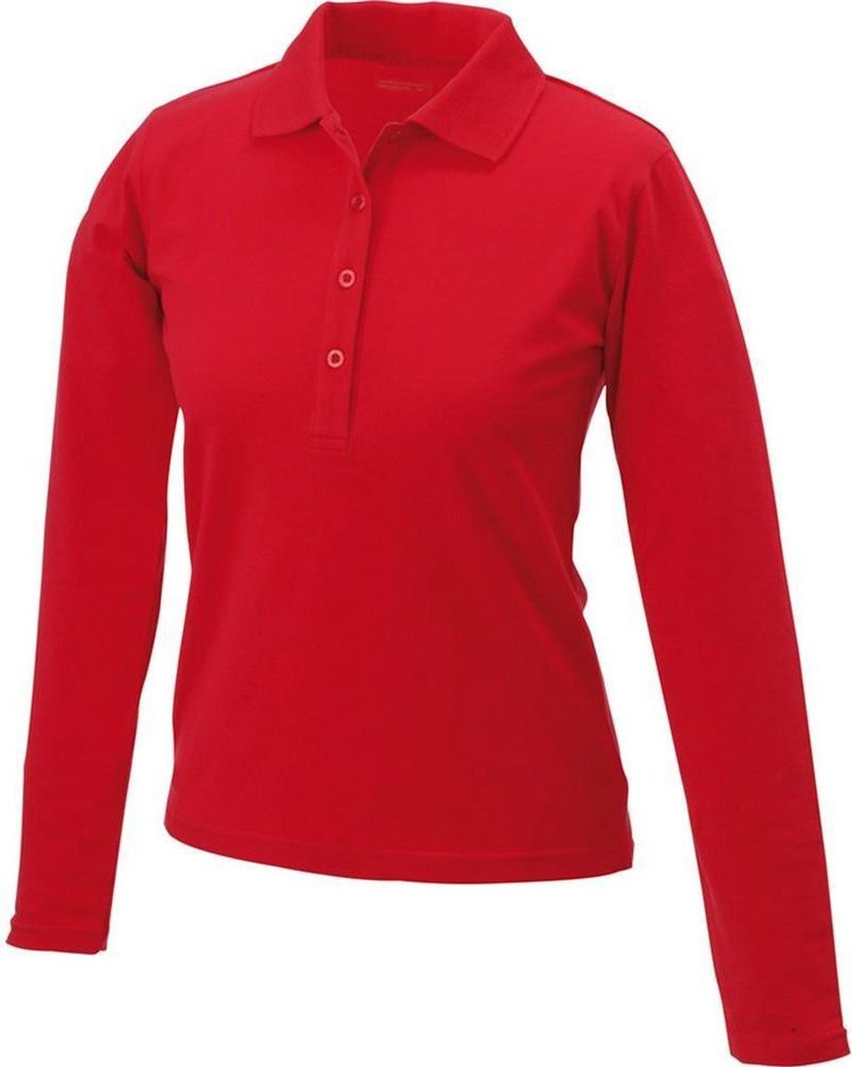 James and Nicholson Vrouwen/dames Elastische Polo met lange mouwen (Rood)