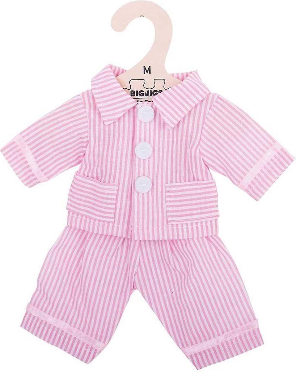 Bigjigs - Pyjama voor pop - Roze/wit gestreept - 30cm
