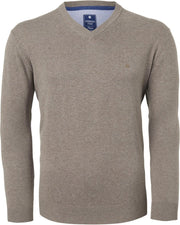 Redmond heren trui katoen - V-hals - beige -  Maat XXL
