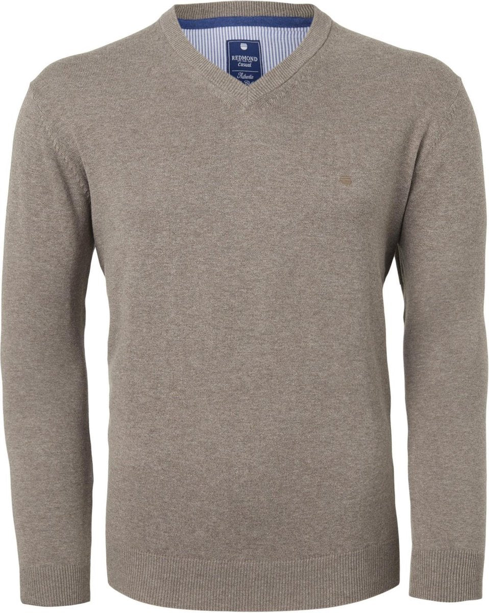 Redmond heren trui katoen - V-hals - beige -  Maat XXL