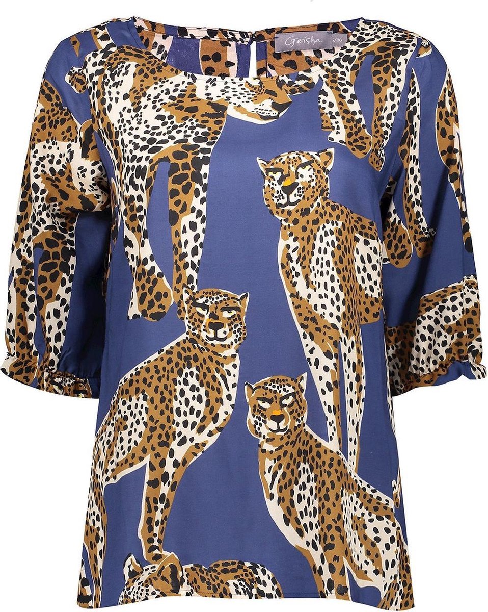 Top Aop Leopard Round Neck 13196 20 Blue/tabacco Combi