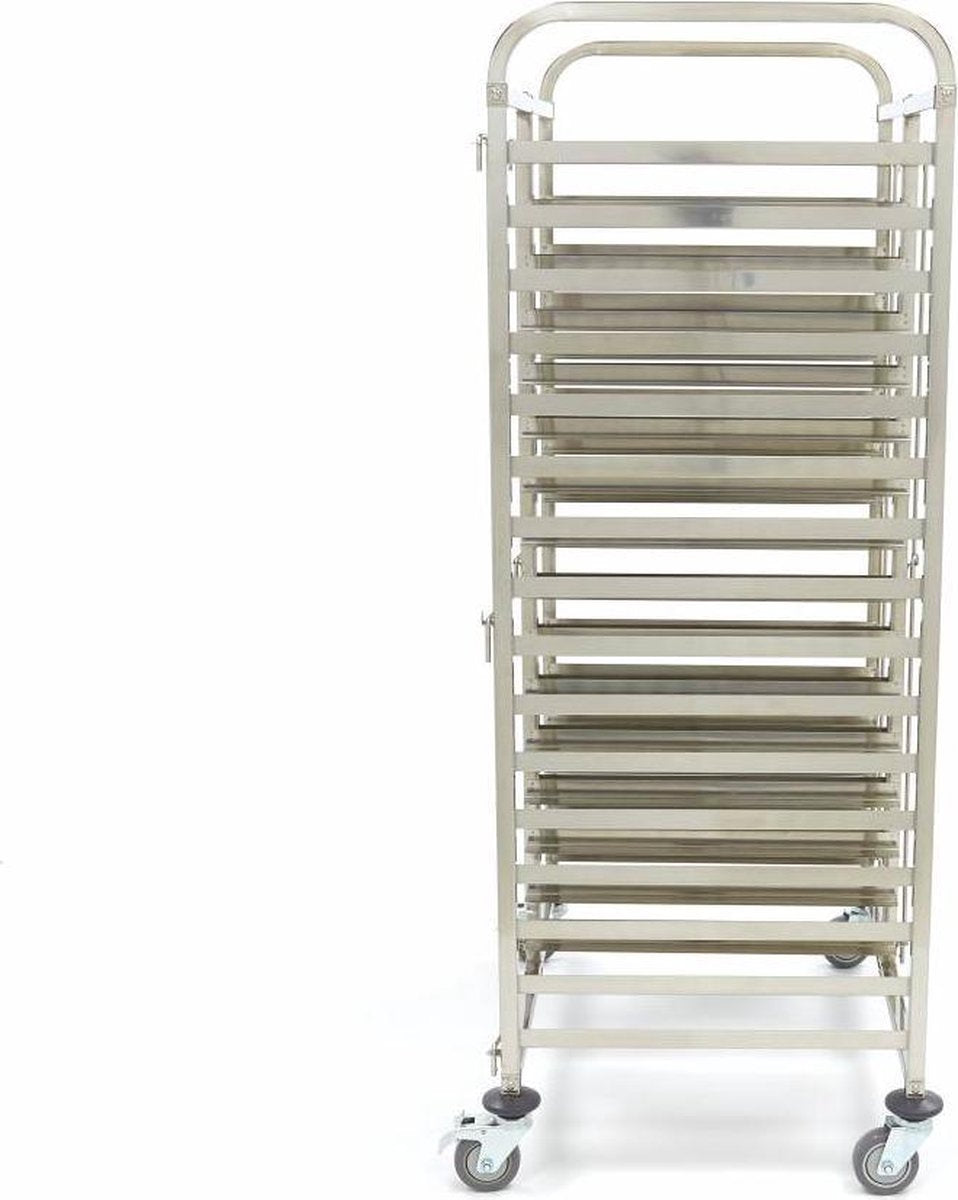 Regaalwagen  32 x 60 x 40 cm - 2 x 16 Etages - RVS - 4 Wielen - Horeca Bakkerijschalen Afruimwagen / Bakerynorm Trolley - Maxima