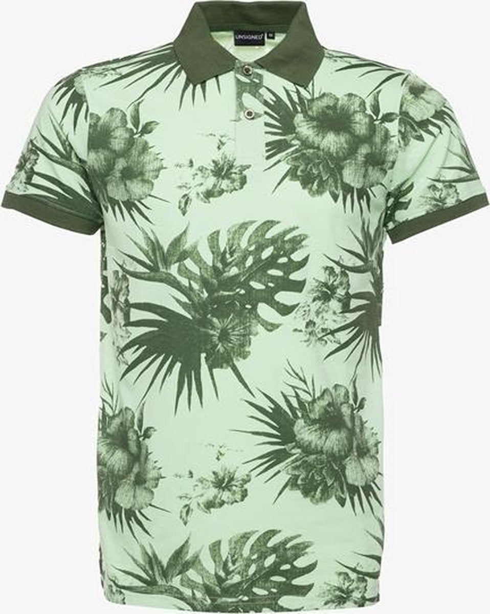 Unsigned heren polo met bloemenprint - Groen - Maat S